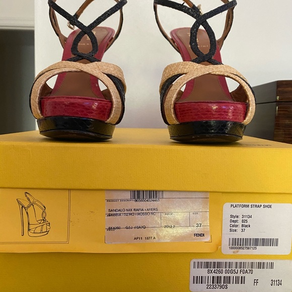FENDI Platform Strap Sandals, SZ 37, black and Red